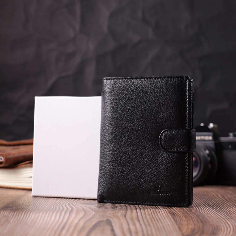 Чоловічий шкіряний гаманець з блоком для документів, чорний (ST Leather) Київ - фото 4