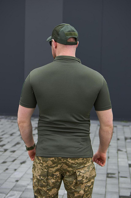 Тактическая оливковая футболка поло мужская летняя футболка для военнослужащего с липучками  WAR Львов - изображение 4