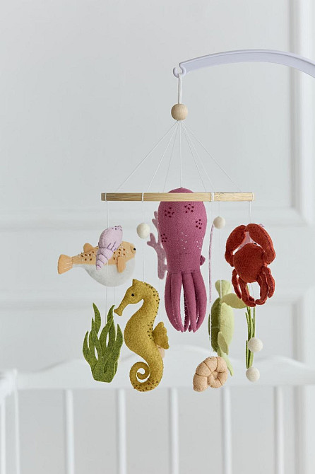 Дитячий музичний мобіль на ліжечко WoollyFox "Морський світ: восьминіг, краб, морський коник" Київ - фото 2