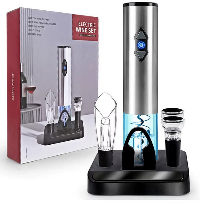 Штопор електричний на батарейках для вина 6в1 елктроштопор, аератор, 2 пробки, ніж для фольги, з підтавкою Кам'янець-Подільський - фото 6
