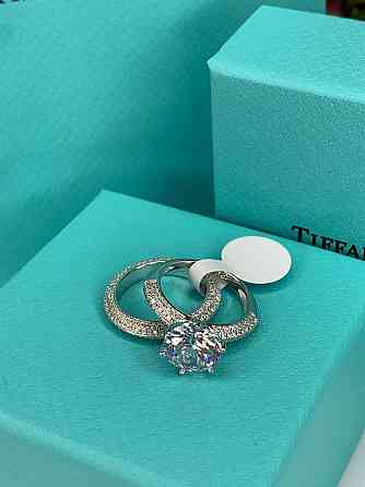 Tiffany двойное кольцо Тиффани, серебро 925 пробы / Тиффани серебряное кольцо двойное / мешочек Тифф Одесса