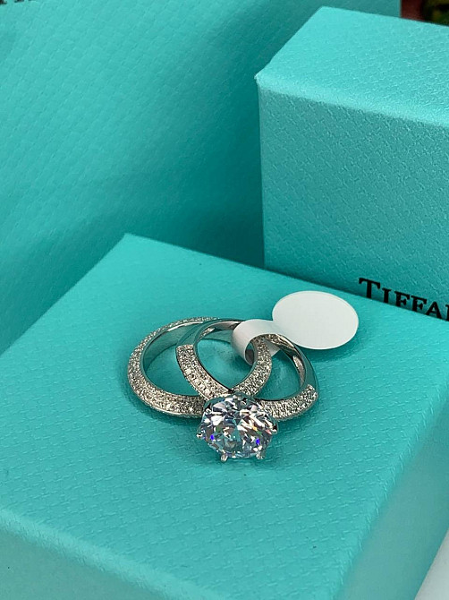 Tiffany подвійне кільце, срібло 925 з кубічним цирконієм / Тіффані срібне колечко Одеса - фото 6