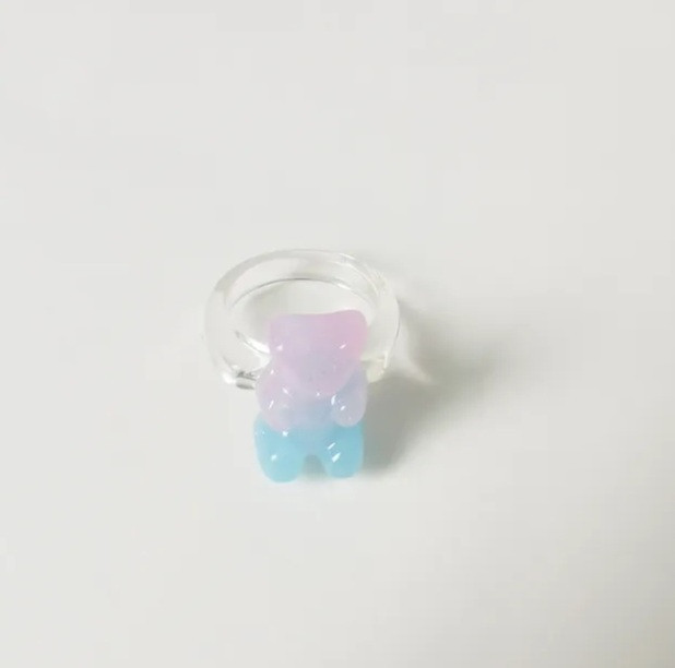 Кольцо с мишкой двухцвеное детское - окружность 4,5см (не регулируется), пластик Киев - изображение 1