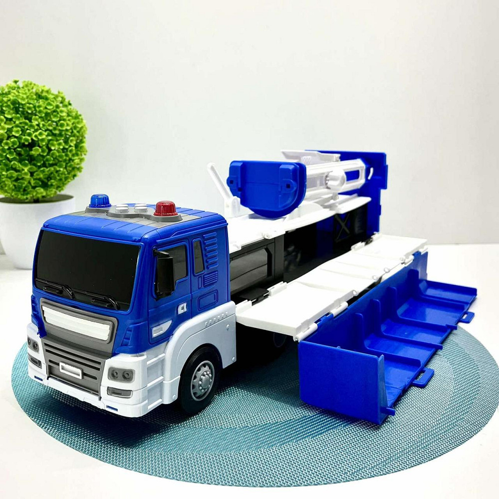 Трейлер ігровий гараж 2в1 інерційний з машинками звук світло поліція Синій (660-S17-18) Чернігів - фото 4