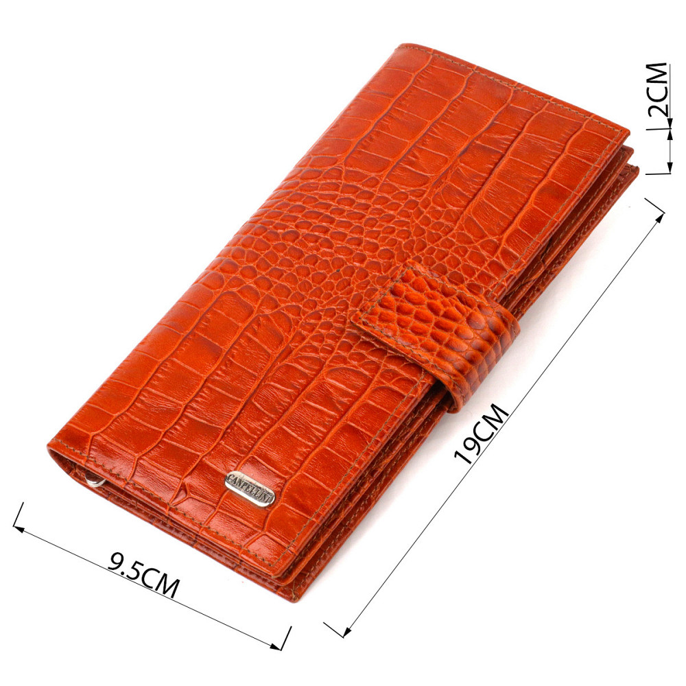 Лакированное вертикальное мужское портмоне из натуральной фактурной кожи с тиснением под крокодила Коричневое (CANPELLINI) Киев - изображение 7