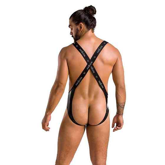 Мужское открытое боди Passion 027 BRUNO S/M Black, под латекс, на лямках Sex Aura Киев