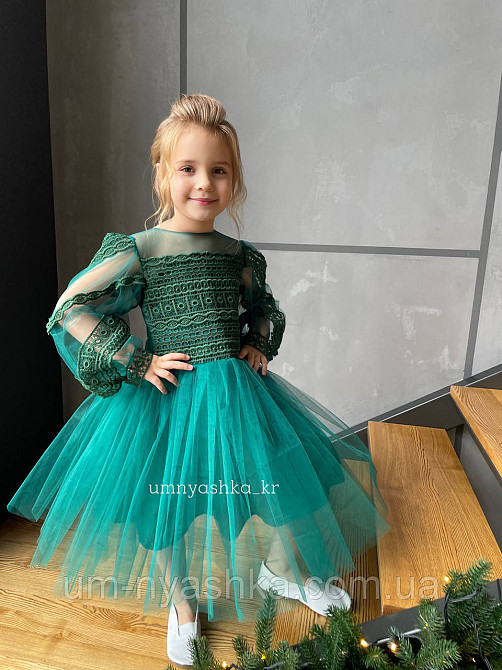 Зелене пишне плаття з рукавами 110-128 Кривий Ріг - фото 5