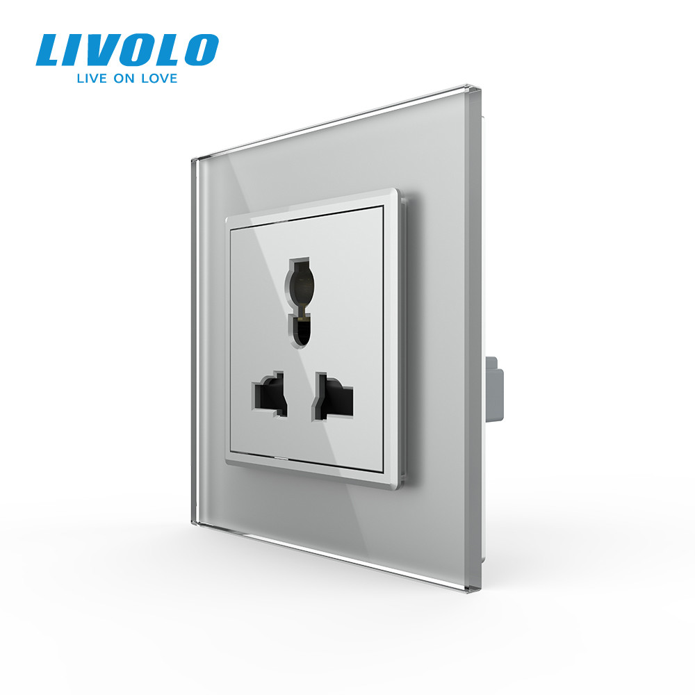 Розетка універсальна 12 стандартів в 1 Livolo сірий скло (VL-C7C1C-15) Коломия - фото 1