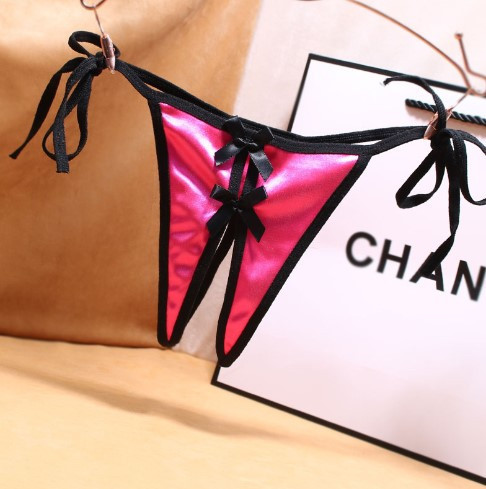 Труси з розрізом шовкові жіночі, малинові - розмір універсальний, збоку зав'язуються Київ - фото 1