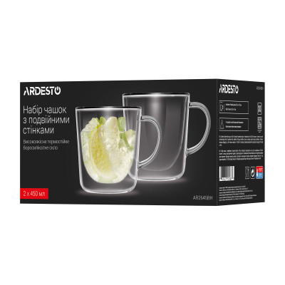 Набір чашок Ardesto BH 450 мл 2 шт прозорий (AR2645BH) Вінниця - фото 4