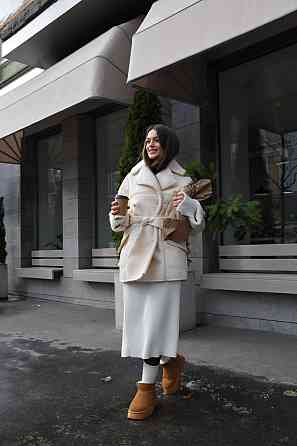 Женская стильная двубортная дубленка под пояс Одесса