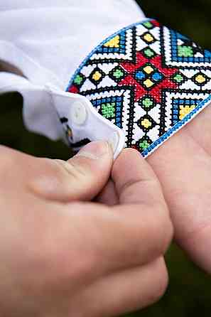 Вишиванка чоловіча, лляна, з довгим рукавом, біла, лен  - , топ Київ