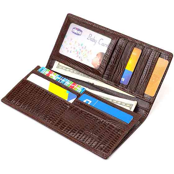 Фактурний чоловічий вертикальний гаманець без застібки з натуральної шкіри з тисненням Коричневий (CANPELLINI) Київ