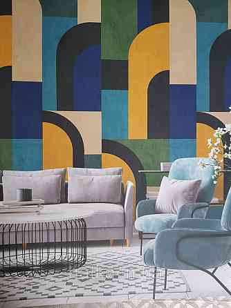 Обои виниловые Grandeco One roll one motif 1.59x2.8 панно геометрия полосы фигуры полукруги разные яркие цвета Киев