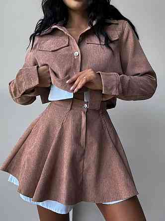 Жіночий стильний костюм-двійка: піджак і спідниця мікровельвет Беж, 46/48 Одеса