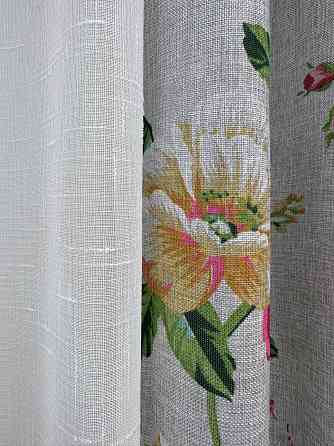 Комплект штор VR-Textil Лен Прованс 200х270 2шт и Тюль 500х270 2083ш-115т Разноцветный с белым 71-218/6 Киев