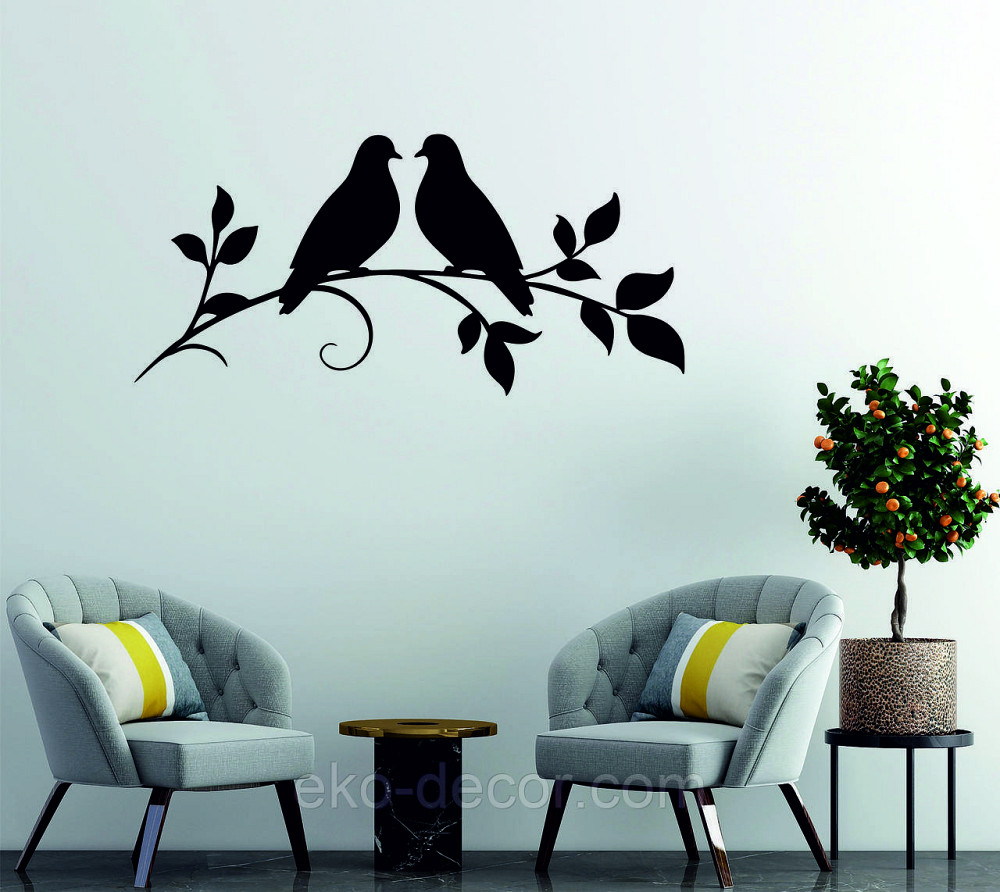 Декоративное настенное Панно «Две птички», Декор на стену 90*66 см, Черный Киев - изображение 1