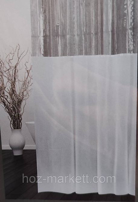 Штора в ванную однотоная с прозрачным верхом белая шторка для ванной 180 х 180 см Харьков - изображение 2