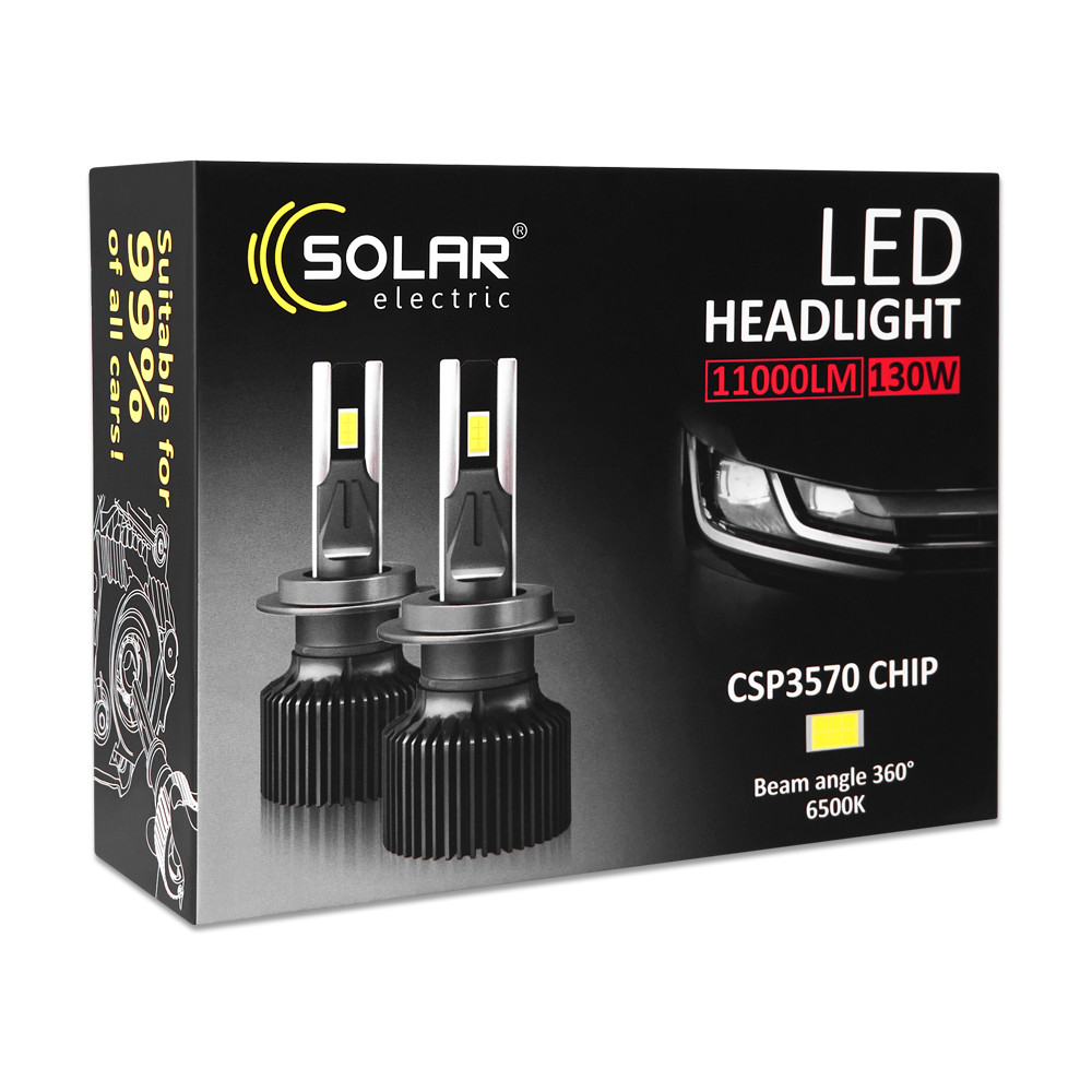 Автолампа Solar LED H7 12/24V 130W 11000Lm 6500K CSP3570 2шт Львов - изображение 2