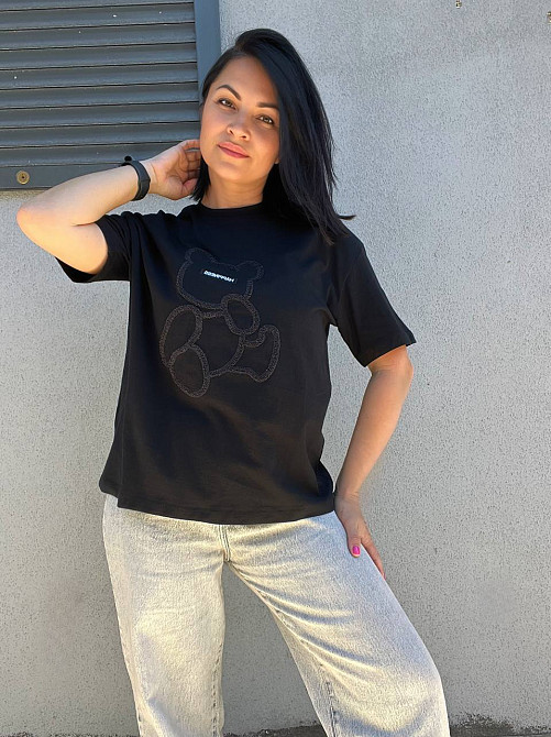 Футболка женская Pepper&mint 24-86 махровый мишка впереди оверсайз черная, черный, S Киев - изображение 4