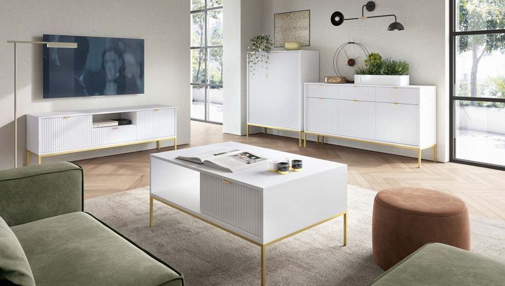 Комод высокий Perfect Home Новая/Nova 2-дверный с золотыми ножками K104 Белый (PFH-091233) Днепр - изображение 9