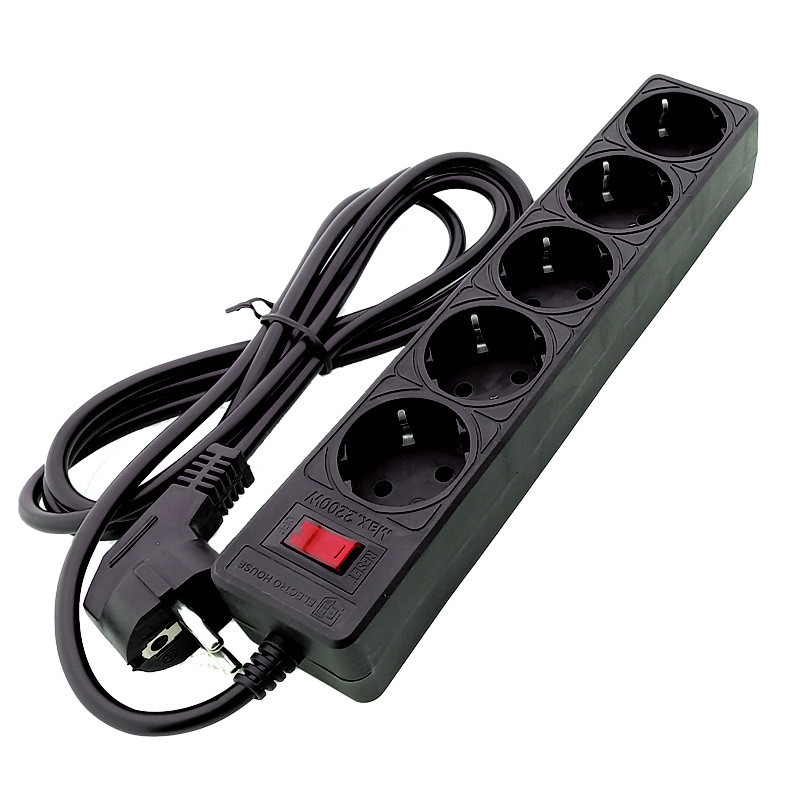 Мережевий фільтр із заземленням 5  гнізд, 2 м, чорний Дніпро - фото 2