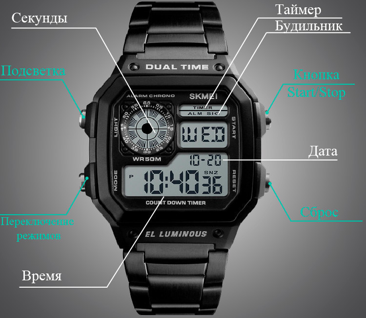 Чоловічий годинник Skmei 1335 Ripple Black Вінниця - фото 9