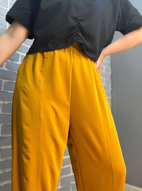Брюки женские 0716 MOM шелковые с карманами горчица, горчица, L Киев - изображение 2