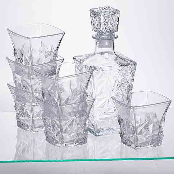 Графин з 6 стаканами з прозорого скла для напоїв Київ
