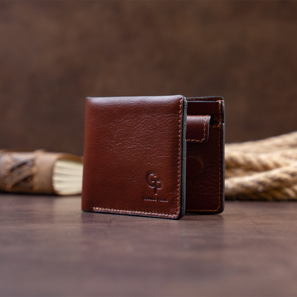 Горизонтальне портмоне в гладкій шкірі на магнітах GRANDE PELLE 11308 Коричневе Київ - фото 4