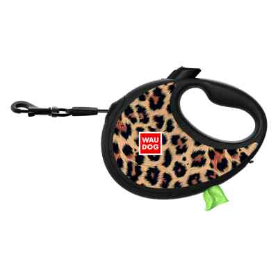 Повідець для собак WAUDOG R-leash з контейнером для пакетів "Леопард", світловідбивна стрічка, S (255-4066) Вінниця
