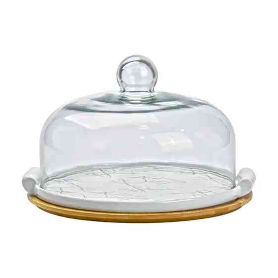 Yiwu Тортівниця порцелянова зі скляною кришкою 29 см Киев