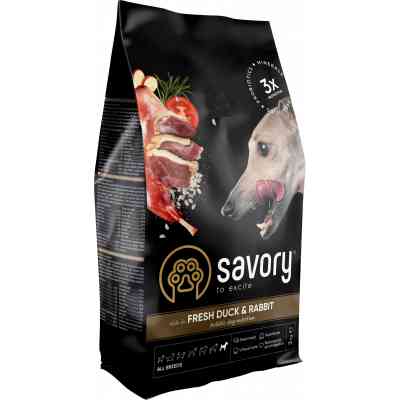 Сухой корм для собак Savory Adult All Breeds rich in Fresh Duck and Rabbit 3 кг (4820232630174) Винница