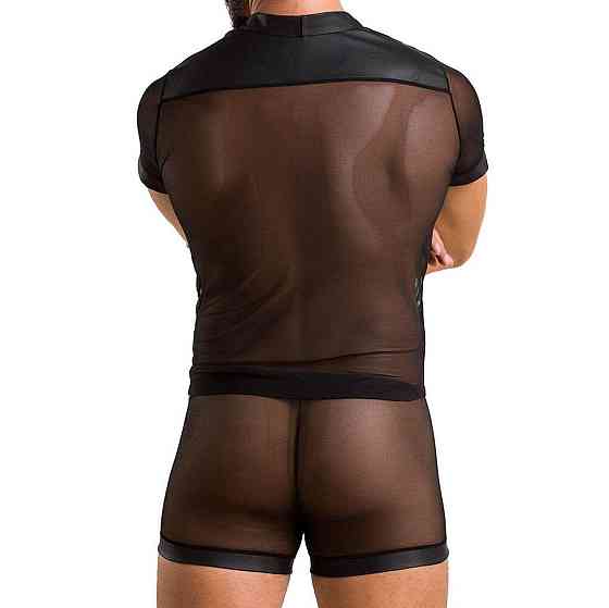 Комплект сетчатого мужского белья Passion 052 SET MICHAEL S/M black, рубашка, боксеры, заклепки Sex Aura Киев