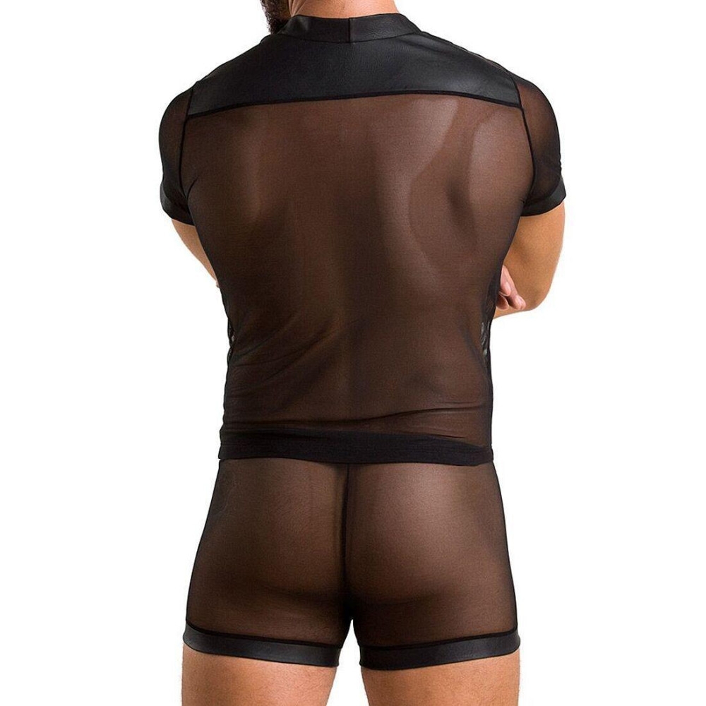 Комплект сетчатого мужского белья Passion 052 SET MICHAEL S/M black, рубашка, боксеры, заклепки Sex Aura Киев - изображение 2