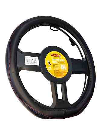 Чохол на кермо шкіра VLOD-L2161 BK R/BL M чорний/синя строчка/БО/один шов/flat Винница