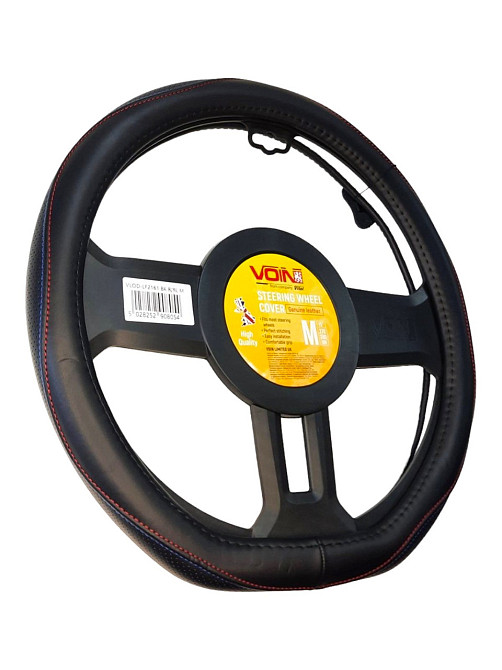 Чохол на кермо шкіра VLOD-L2161 BK R/BL M чорний/синя строчка/БО/один шов/flat Вінниця - фото 1