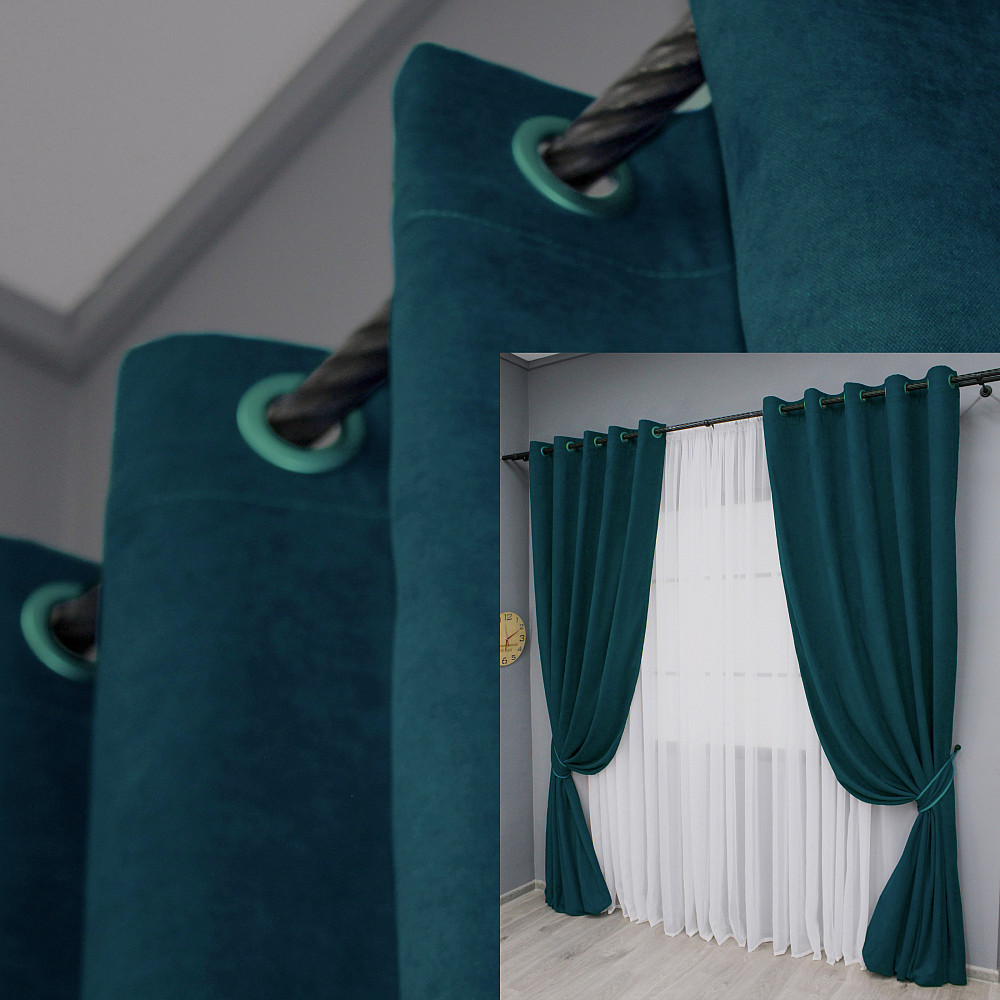 Комплект штор на люверсах VR-Textil Микровелюр Petek № 1494ш 150х270 см 2 шт Изумрудный (37-0211) Киев - изображение 9