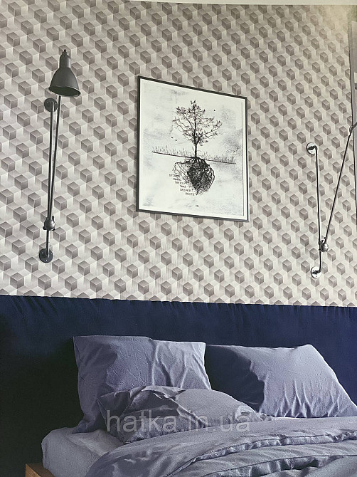 Шпалери вінілові на флізеліні Sintra Simmetria метрові геометрія фігури смуги сірі білі 524541 Київ - фото 1