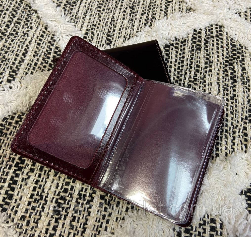 Бордовая кожаная обложка на ID паспорт и права ST Leather Киев - изображение 7