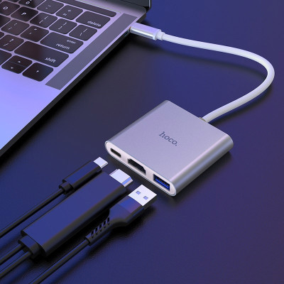 Концентратор HOCO USB-C to USB3.0+HDMI+PD HB14 Silver (6931474725790) Винница - изображение 8