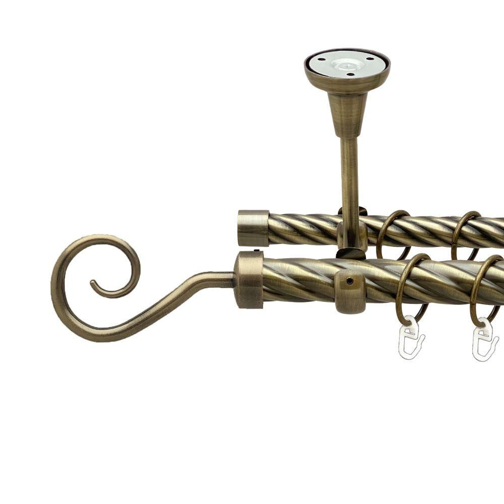 Карниз Orvit Гак металевий дворядний відкритий до стелі скручена труба кільце металеве Антик 25\19 мм 200 см (00-00019079) Львів - фото 1