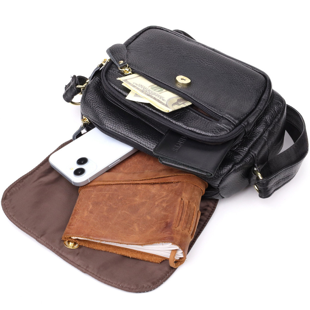 Качественная сумка из натуральной кожи для стильных женщин Vintage 22972 Черный Киев - изображение 9