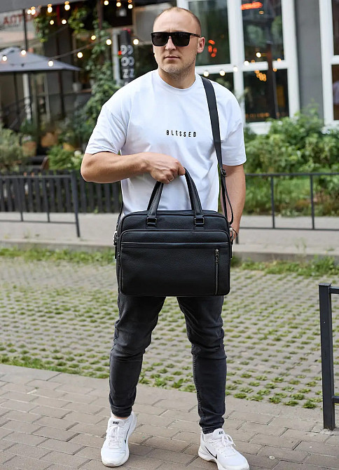 Деловая мужская кожаная сумка портфель для ноутбука и документов Горизонтальная кожаная мужская сумка портфель Киев - изображение 9