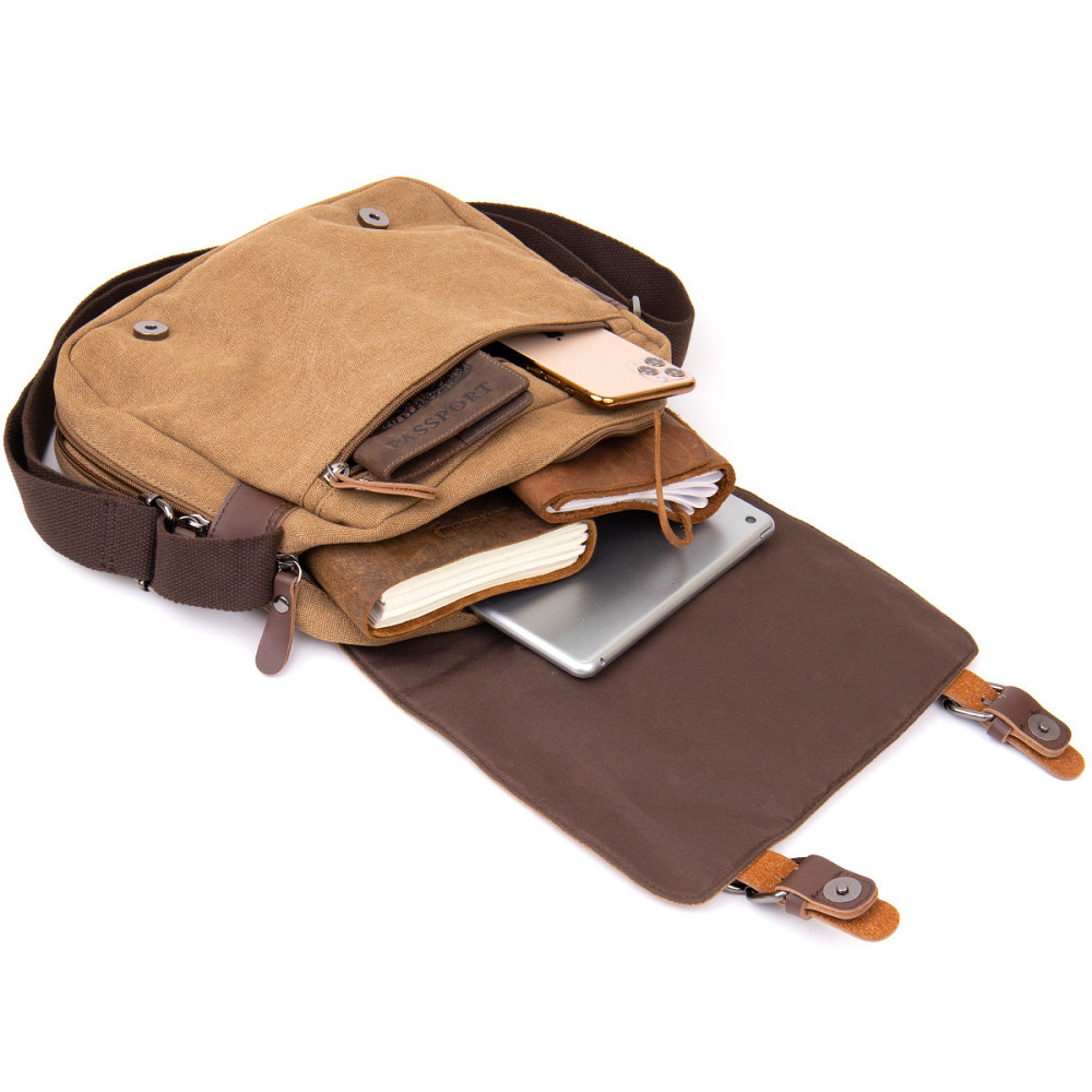 Сумка почтальонка текстильна Vintage 20607 Пісочна Київ - фото 7