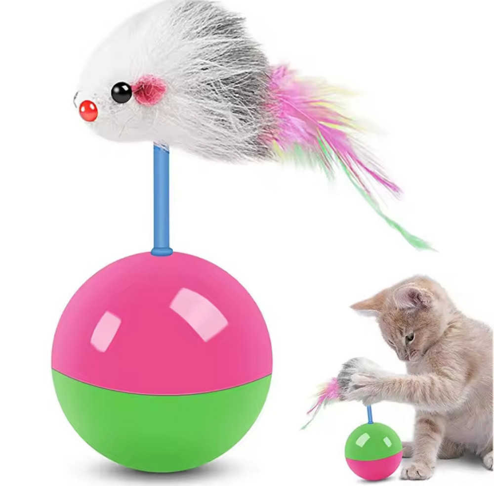 Мячик неваляшка для котов пластиковый с мягкой мышкой 110мм на 55 зеленый с розовый Киев - изображение 5