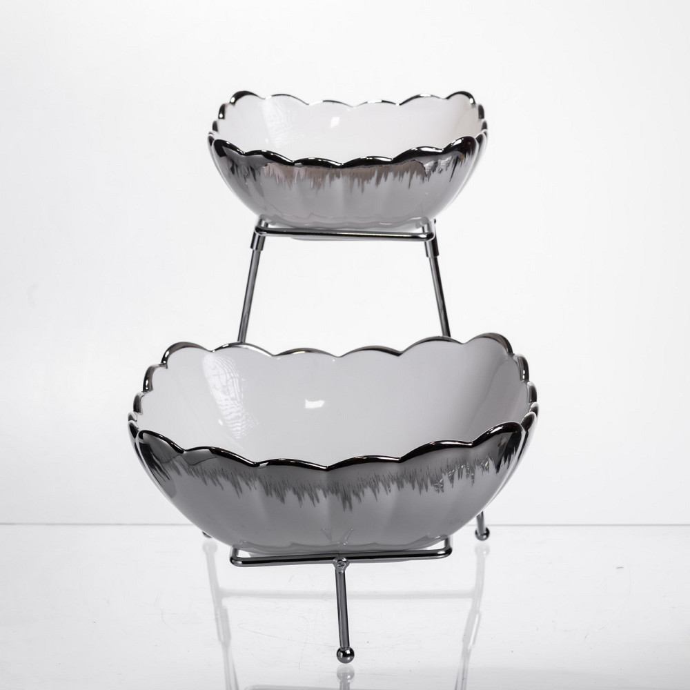 Yiwu Фруктовниця на 2 яруси фуршетна 27×21×25 (см) Біла з сріблом 2561-1AS Коломыя - изображение 2