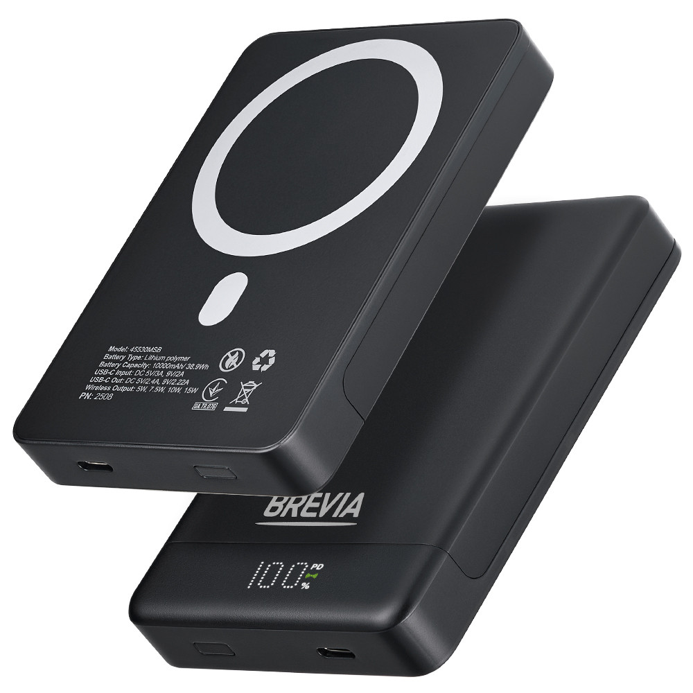 Повербанк (Power Bank) Brevia ePower 10000mAh MagSafe SuperSlim PD20W, Q15W LCD черный Львов - изображение 2