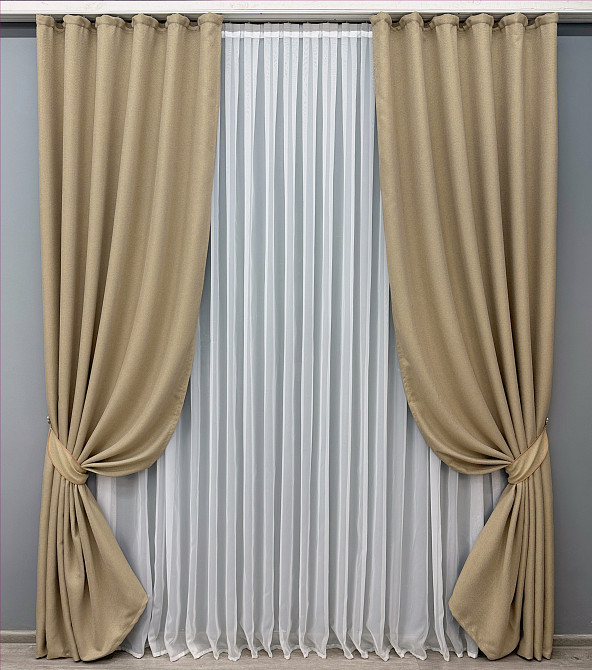 Комплект готовых штор VR-Textil Лен-блекаут Лен Мешковина № 292ш Бежевый 200х270см 2 шт (32-014) Киев - изображение 2