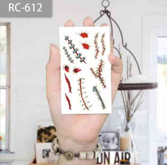 Тимчасове тату для Хелловіну Шви одноразове 10 на 6 см різнобарвний Київ